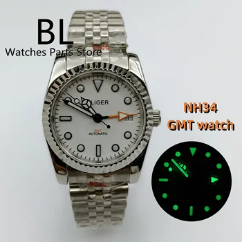 BLIGER 36 мм / 39 мм Япония NH34 GMT Мужские механические часы Зеленый светящийся белый циферблат Сапфировое стекло Юбилейный браслет из нержавеющей стали
