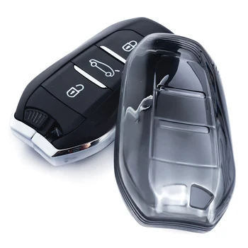 Автомобильный чехол для ключей для Peugeot 308 508 для Citroen C3 / C5 Aircross 2018-2022 для DS 3 DS 5 DS 7 Черная прозрачная крышка чехла для брелока
