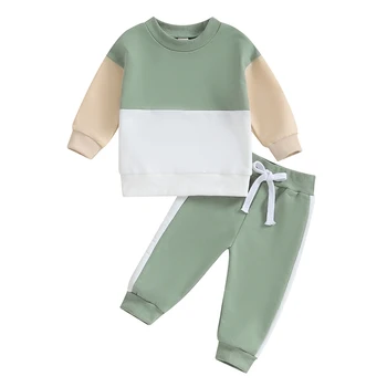  Комплект брюк для новорожденных Детские мальчики Повседневный контрастный цвет Свободный крой Толстовка и эластичная талия Брюки Наряды Брюки для малышей Костюмы