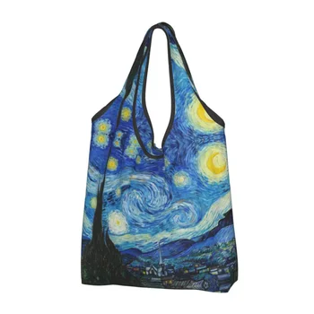 многоразовый Женская сумка для покупок в звездной ночи Портативные сумки для покупок Винсент Ван Гог