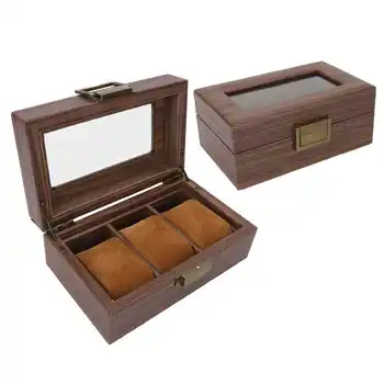 3 слота Винтажная коричневая деревянная коробка для часов Переносные часы для путешествий Витрина Держатель для ювелирных изделий Часы Хранение Чехол Органайзер