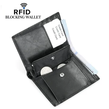 Мужской кошелек RFID Синтетическая кожа Держатель карты Короткие кошельки Двойной дизайн Маленький кошелек Денежный мешок Карман для монет Высокое качество