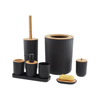  Набор для стирки изделий из бамбука и дерева, набор принадлежностей для ванной, набор из пластиковых лотков из восьми предметов Набор для ванной комнаты