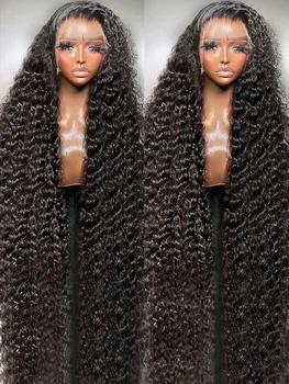40-дюймовый фронтальный парик с глубокой волной прозрачный 13x4 13x6 HD Кружевные фронтальные парики из натуральных волос для женщин Кудрявые человеческие волосы Кружевные фронтальные парики