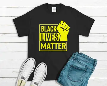 Black Lives Matter Кулак Футболка - Желтый шрифт BLM Justice Protest Женские мужские