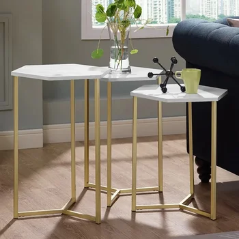 Современные деревянные столы для раскроя, искусственный белый мрамор/золото, набор из 3 шт