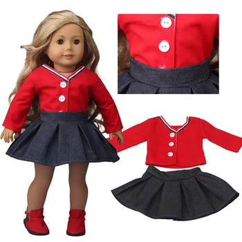 43 см Кукольная одежда Красное пальто и джинсовая юбка 18-дюймовый костюм куклы Reborn для американской девочки Кукла Одежда Кукла Принадлежности для настройки куклы