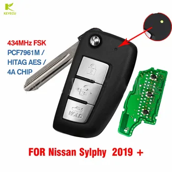 KEYECU Замена Flip Remote Key Желтый светодиод 3 кнопки PCF7961M / 4A CHIP 433,92 МГц FSK для Nissan Nissan Sylphy 2019 2020