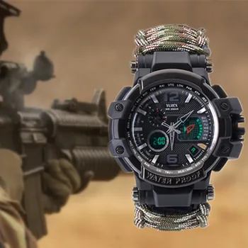 Часы для выживания на открытом воздухе Многофункциональные водонепроницаемые военные тактические часы с паракордом Браслет Кемпинг Походы Аварийное снаряжение EDC
