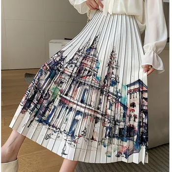 Модная юбка Джокер Винтажная юбка А-силуэта с принтом Press Design Sense Юбка средней длины Лето 2023