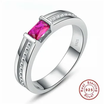  Встроенное прямоугольное мужское кольцо из стерлингового серебра 925 пробы с рубином для мужчин Свадьба и помолвка