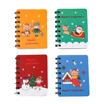 4 шт. Маленькие рождественские блокноты Twin-coil Binding Mini Notebook Маленький блокнот для студента, девочки и мальчика, рождественский подарок D5QC
