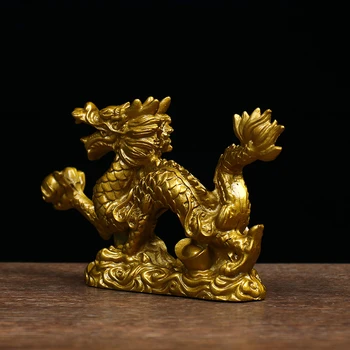 Хороший Счастливый Золотой Дракон Китайский Зодиак Двенадцать Статуй Золотая Статуя Дракона Животные Скульптурные Статуэтки Украшение рабочего стола