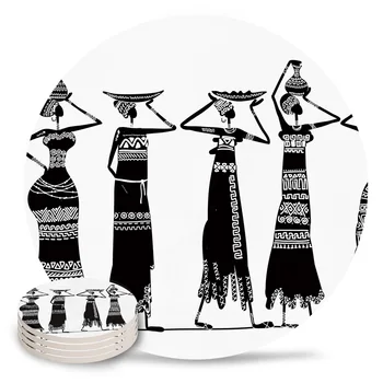 Африканская женщина Этнические фарфоровые подставки Керамический набор Круглый впитывающий напиток Подставка Кофе Чайная чашка Салфетки Настольный коврик