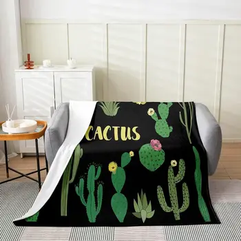 Кактус Фланелевое флисовое одеяло,Nature Boho Succulent Всесезонное одеяло для кровати Пушистое одеяло для дивана-кровати