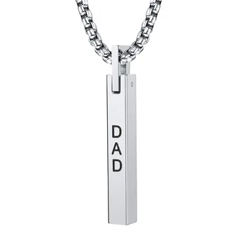 Геометрический прямоугольный кулон DAD,Ожерелье из нержавеющей стали с коррозионными словами для мужчин Отец Ювелирные изделия Подарки