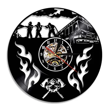 Firmen Виниловая пластинка Декоративные настенные часы Современный дизайн Пожарный спасательный шлем Топоры Скрещенные часы Часы Настенный художественный декор