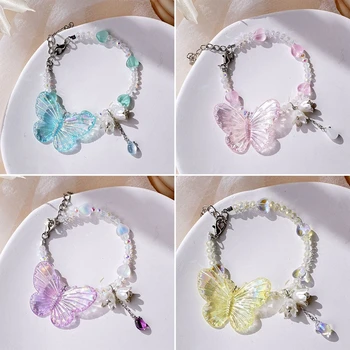 Новые корейские браслеты-бабочки Богемный красочный кристалл из бисера браслет ручной работы эластичная веревка женские ювелирные изделия pulseira
