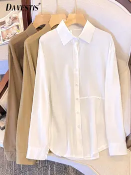 Ленивый стиль Рубашка оверсайз Женская весенняя мода 2023 Однотонная рубашка с длинными рукавами Женские простые поло Воротник Повседневные блузки