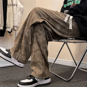 Тай-дай Повседневные брюки Мужчины Простые мешковатые шнурки 3 ЦВЕТА Корейская уличная одежда Молодежная преобладающая осень Блокирующая тренировка