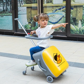Дети могут кататься на тележке на колесах на колесах, вращающихся на 360 °, серия Little Duck, запираемый чемодан, желтый, сине-зеленый