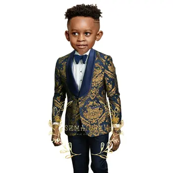 темно-синий цветочный костюм для мальчиков свадебный набор из 2 предметов, детская куртка, брюки, шаль, лацкан пиджака, набор для детской модной одежды