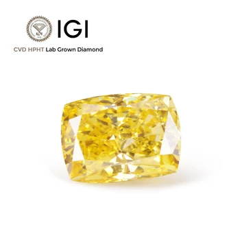 синтетический желтый бриллиант подушка фантазийный ярко-желтый лабораторный цвет бриллиант изысканные ювелирные камни VVS VS Выращенный в лаборатории желтый бриллиант