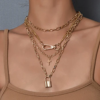 2020 Новый золотой цвет брелок крест замок кулон ожерелья для женщин многоуровневый женский винтаж ожерелье ювелирные изделия оптом