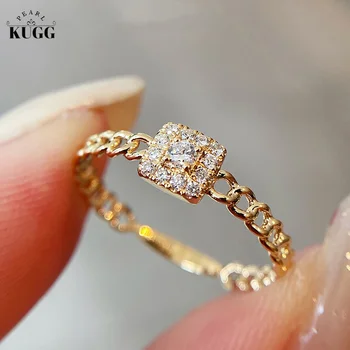 KUGG 18 карат Кольца из желтого золота Кольцо с настоящим натуральным бриллиантом для женщин Свадебная мода Квадратный дизайн Изысканные ювелирные изделия