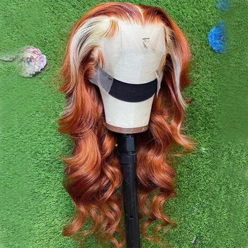  предварительно выщипанный волнистый блик оранжевый блондин синтетические волосы кружева фронтальный парик для женщин бесклеевые волокнистые волосы прозрачные кружевные парики