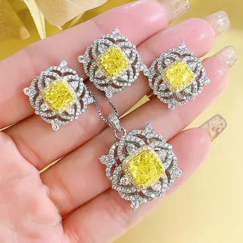 Роскошные нежные желтые кристаллы турмалиновые ожерелья серьги кольца 3 шт. Набор Классический свадебный банкет Циркон Ювелирный Набор Подарок