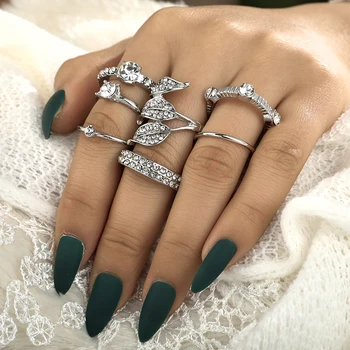 HuaTang Новые роскошные блестящие кольца со стразами Корейский стиль Листья Geoemtry Кристалл Камень Кольцо для женщин Ювелирные изделия 9777
