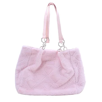 Симпатичные пушистые женские повседневные сумки-тоут Love Heart Ladies Sweet Shoulder Bags Однотонные женские модные плюшевые сумки под мышками