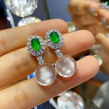Вдохновленный дизайн, новые серьги из натурального льда из круглого халцедона с серебряным бриллиантом для женщин, роскошных и элегантных женских украшений для помолвки