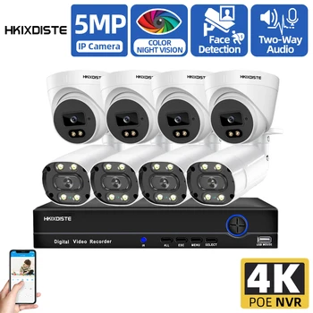 5MP POE CCTV Видеонаблюдение 8 камер 8CH NVR Комплект Система домашних камер видеонаблюдения Наружный звук Цветной IP-камера ночного видения