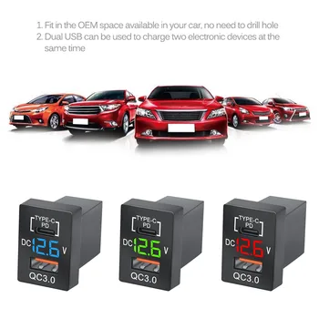 Новое зарядное устройство QC3.0 USB Автомобильное зарядное устройство Разъем PD Type-C Зарядное устройство со светодиодным синим цифровым вольтметром для новой Toyota Quick Charge