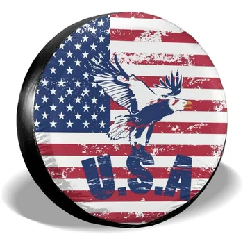  Американский флаг Eagle Крышка запасного колеса Защита колес Всепогодный универсальный для прицепа Rv SUV Truck Camper Travel Trailer (14&