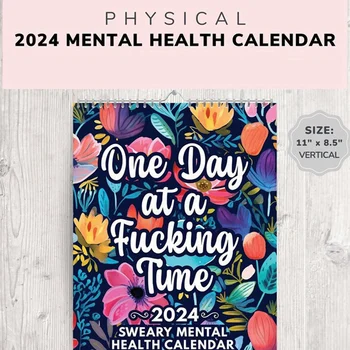 Забавный календарь для психического здоровья на 2024 год, Вдохновляющий календарь Swear на 2024 год, Цветочный календарь, Стол с вдохновляющим календарем