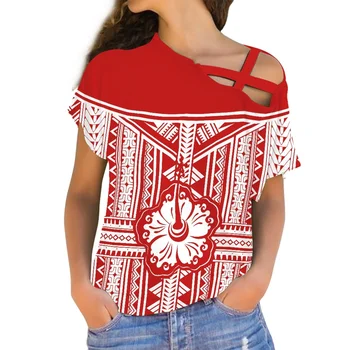 2023 Женские свободные пуловерные блузки Полинезийское племя Новая футболка Лето Сексуальный Топ с открытыми плечами Одежда с короткими рукавами