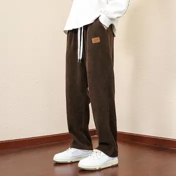 Зимние флисовые брюки Мужские утолщенные плюшевые спортивные штаны с широкими штанинами с эластичными поясными карманами на шнурке для осени и зимы Мягкие теплые