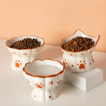  Керамическая миска для еды для кошек Приподнятые кормушки для питья домашних животных Маленькие щенки Собаки Набор мисок для воды для закусок Аксессуары для кормления кошек