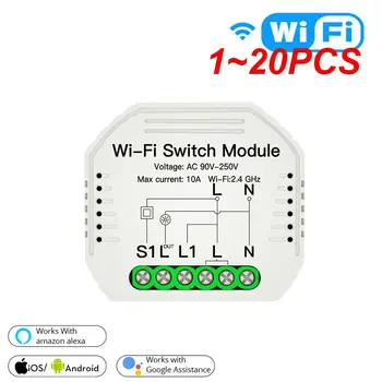 1 ~ 20 шт. Умный дом Wi-Fi Switch Работа с Tuya Alexa Home 90-250 В WiFi Switch Модуль Выключатель Модуль Умный пульт дистанционного управления