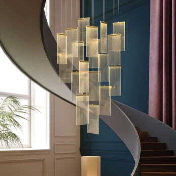Золотая акриловая светодиодная люстра для винтовой лестницы подвесной светильник алюминиевый дизайн роскошный домашний декор дуплекс вилла гостиная свет