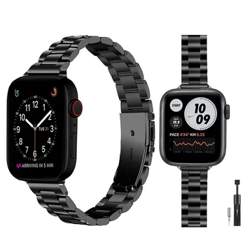 Ремешок для часов из нержавеющей стали для Apple Watch 7 6 5 4 3 2 1 SE Спортивные часы Металлический браслет для Apple Watch Ремешок 44 мм 42 мм 45 мм