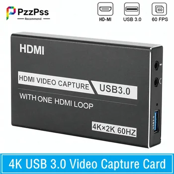 PzzPss 4K USB 3.0 Карта видеозахвата HDMI-совместимый 1080P 60 кадров в секунду HD видеорегистратор Граббер для захвата игровой карты OBS в прямом эфире