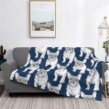 Французский бульдог Бархатное одеяло Подарок для животного Любитель собак Одеяло для кровати Диван Теплая спальня Одеяло Королева Король Двойной размер