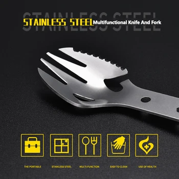 Инструменты для выживания на открытом воздухе 5 в 1 Кемпинг Многофункциональный комплект EDC Практичная вилка Нож Ложка Бутылка / Консервный нож