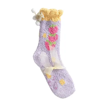 Женские носки из кораллового бархата милые и сладкие. Зимние утолщенные носки средней трубки Напольные носки Просачивающиеся носки