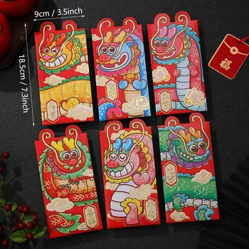 36PCS Китайские красные конверты 2024, Китайский Новый год Красные конверты Мультяшный дракон Красный пакет Счастливые денежные карманы Хун Бао