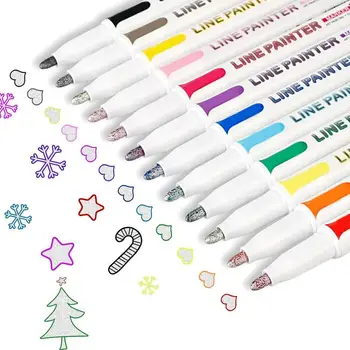 12 цветов Двойная ручка OutPaint Маркерные ручки DIY Альбом Скрапбукинг Металлический OutМаркер для рисования Рисование Рисование Дудлинг